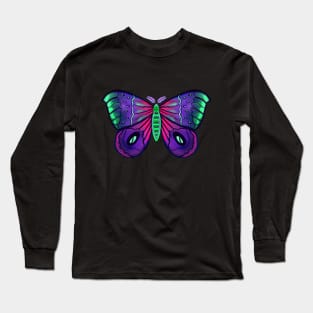 Neon Green Blue Pink Moth Long Sleeve T-Shirt